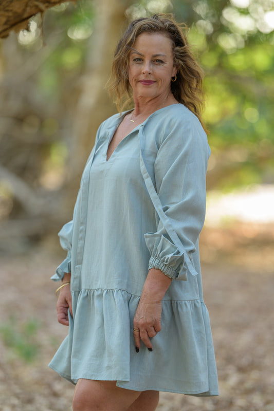 Sundowner Premium Linen Dress - Seafoam