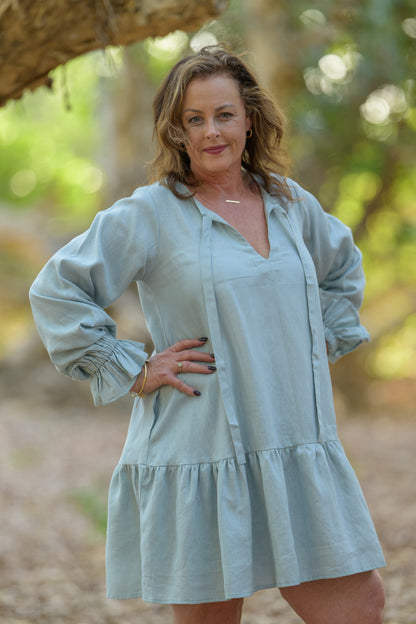 Sundowner Premium Linen Dress - Seafoam