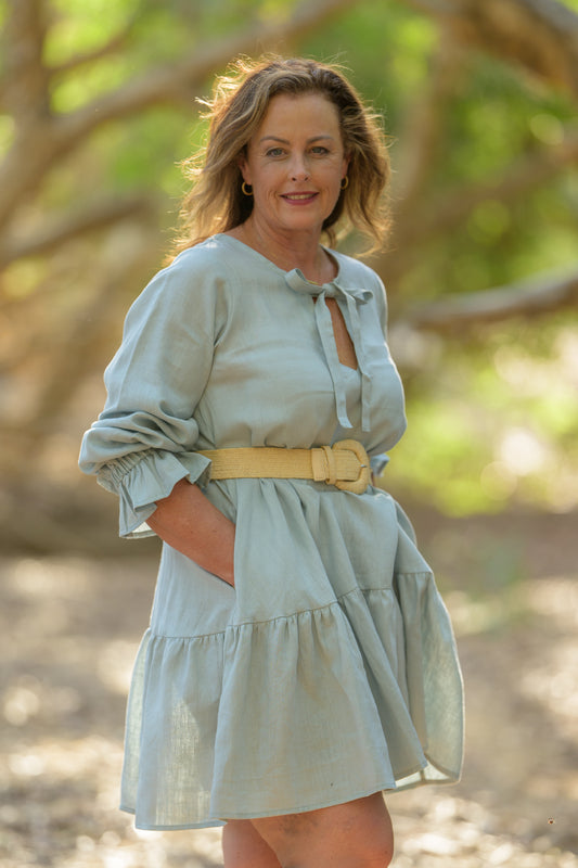 Sundowner Premium Linen Dress - Seafoam