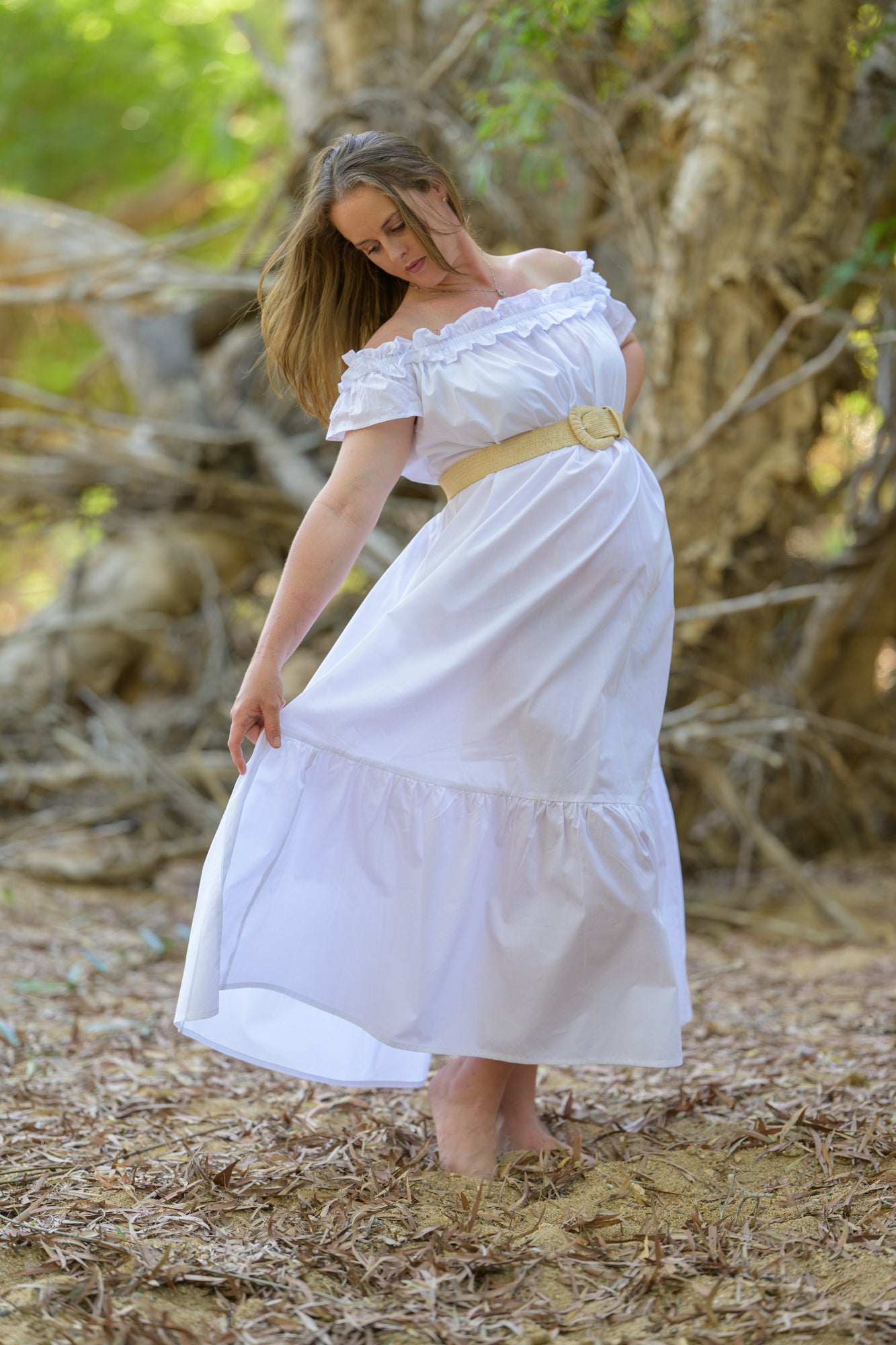 River Stone Premium Poplin Cotton Dress - White