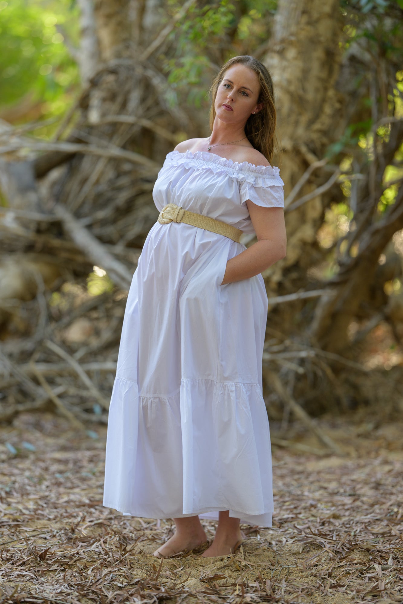 River Stone Premium Poplin Cotton Dress - White