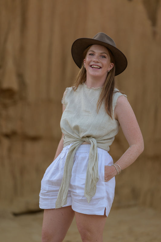 Ziggy Wattle Top Pure Linen - Sand