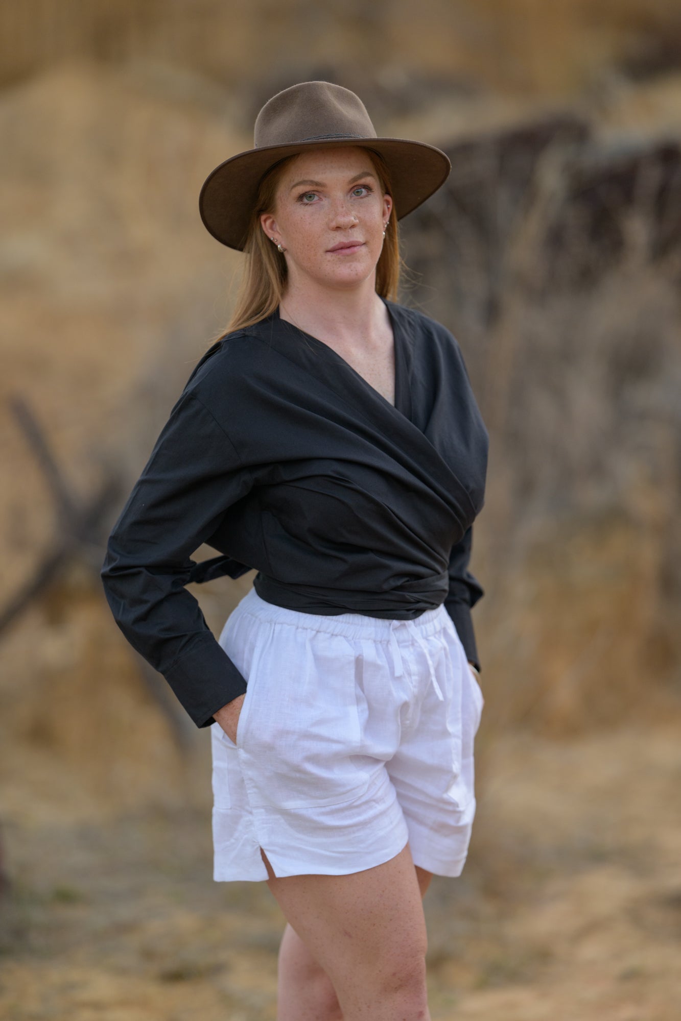 Barbed Whip Cotton Wrap Shirt - Black