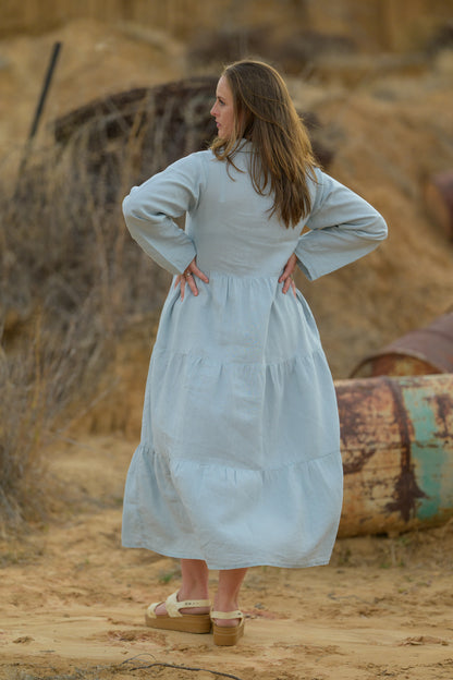 Desert Bloom Linen Long dress - Seafoam