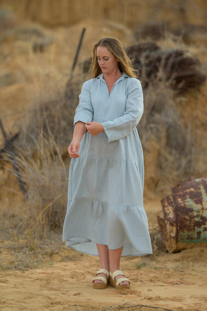 Desert Bloom Linen Long dress - Seafoam