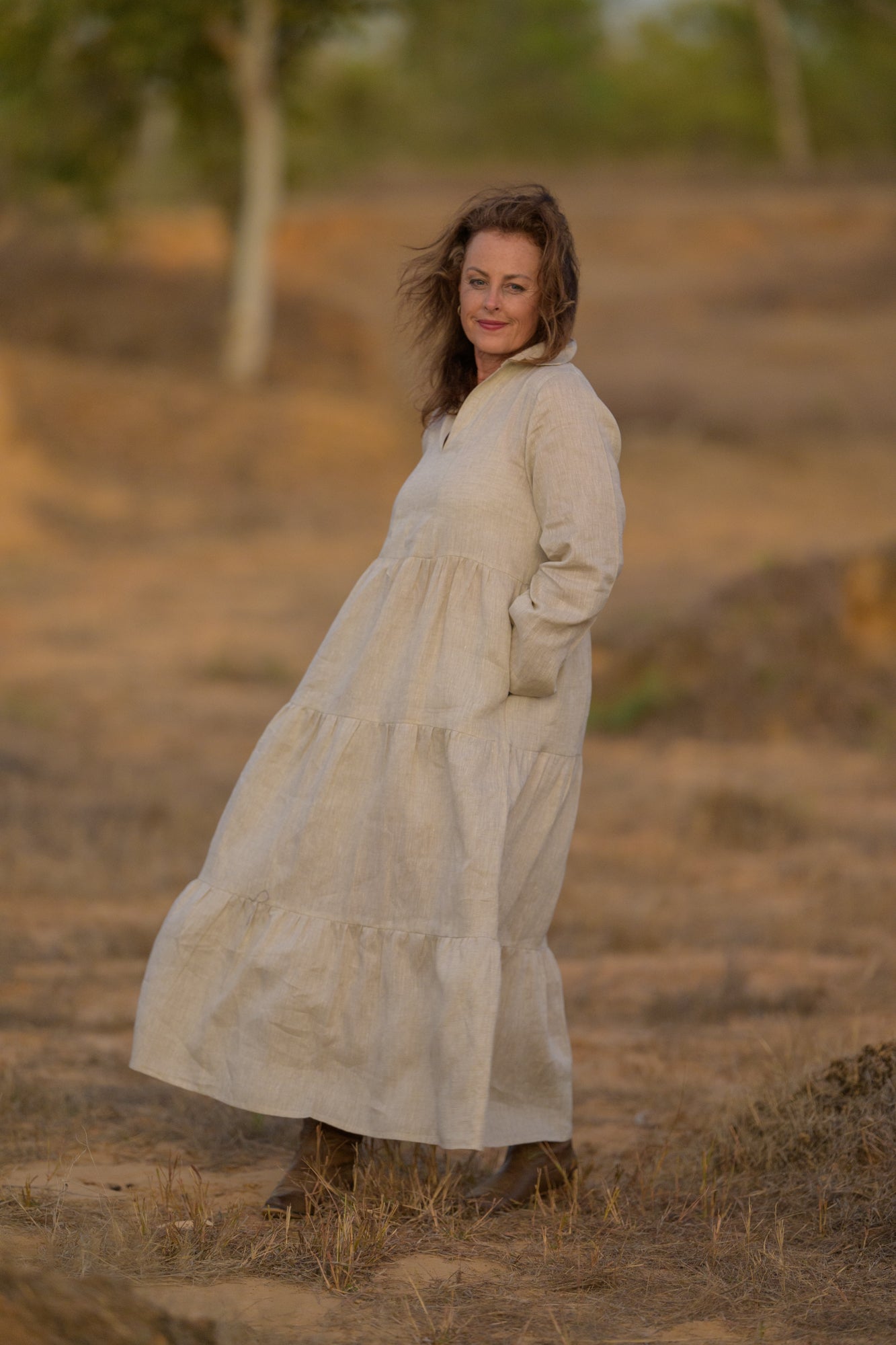 Desert Bloom Linen Long dress - Sand