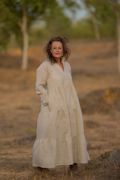 Desert Bloom Linen Long dress - Sand