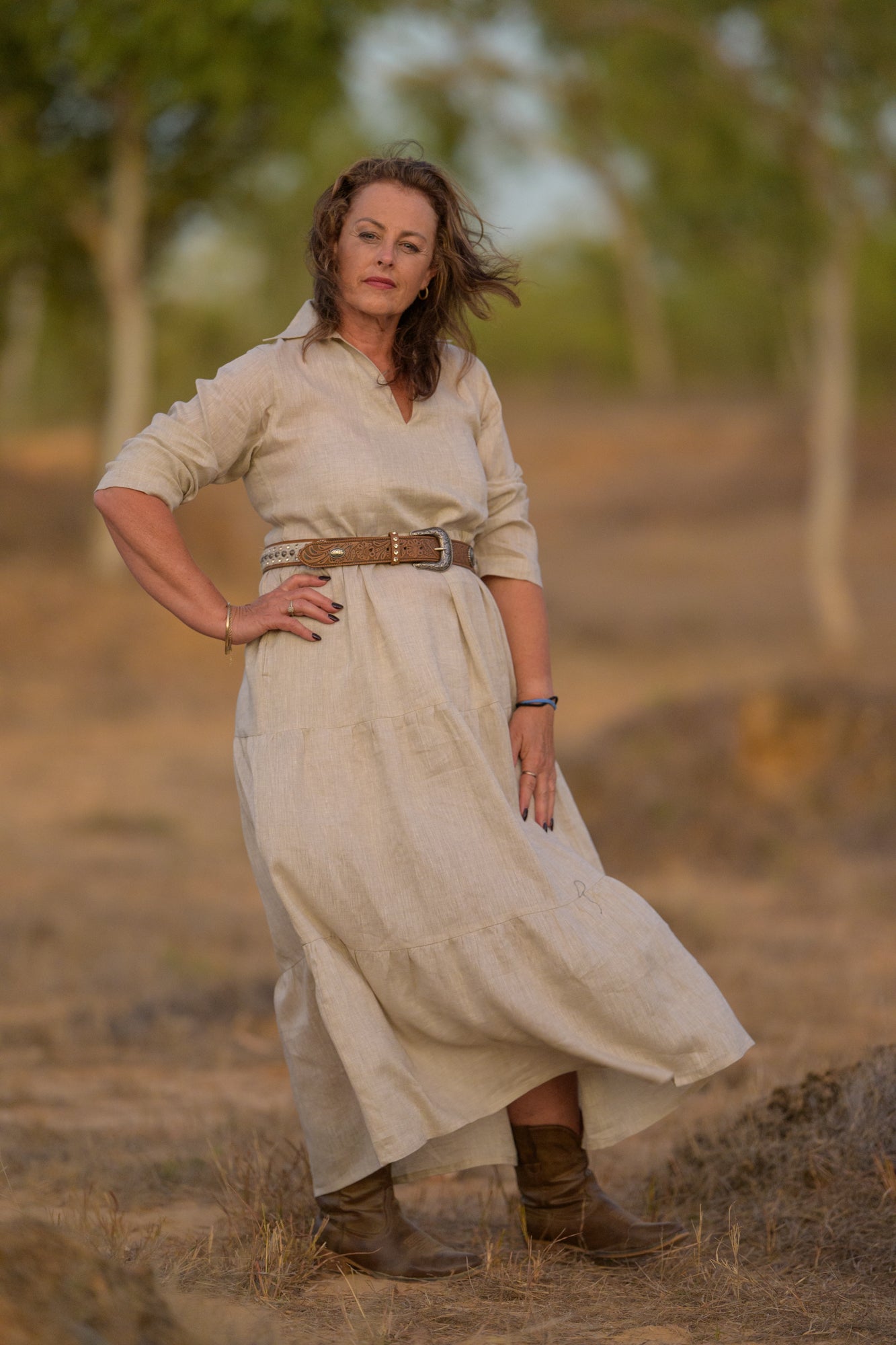 Desert Bloom Linen Long dress - Sand