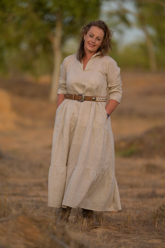 Desert Bloom Linen Long dress - Sand