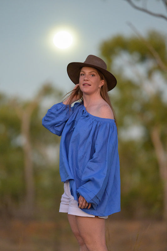 Windmill Smock Top Premium Linen - Blue