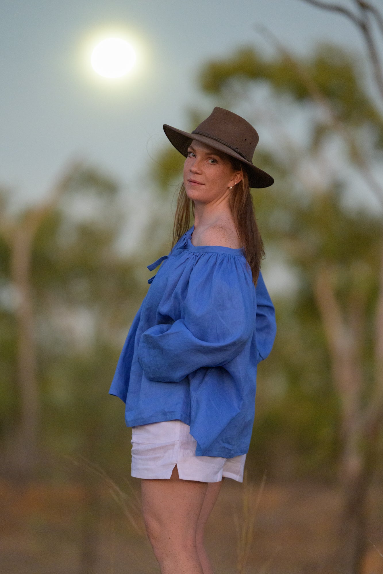 Windmill Smock Top Premium Linen - Blue