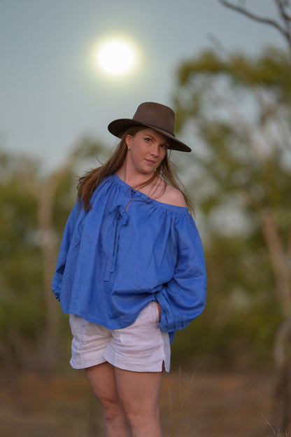 Windmill Smock Top Premium Linen - Blue