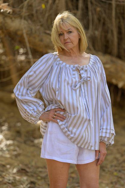 Windmill Smock Top Cotton - Natural Stripe