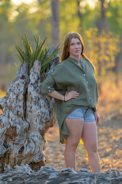 Galah Top Pure Linen - Khaki