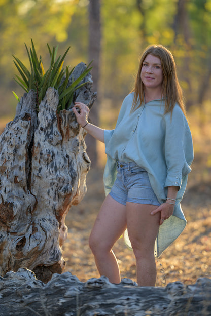 Galah Top Pure Linen - Seafoam