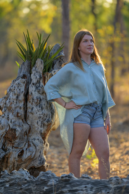 Galah Top Pure Linen - Seafoam