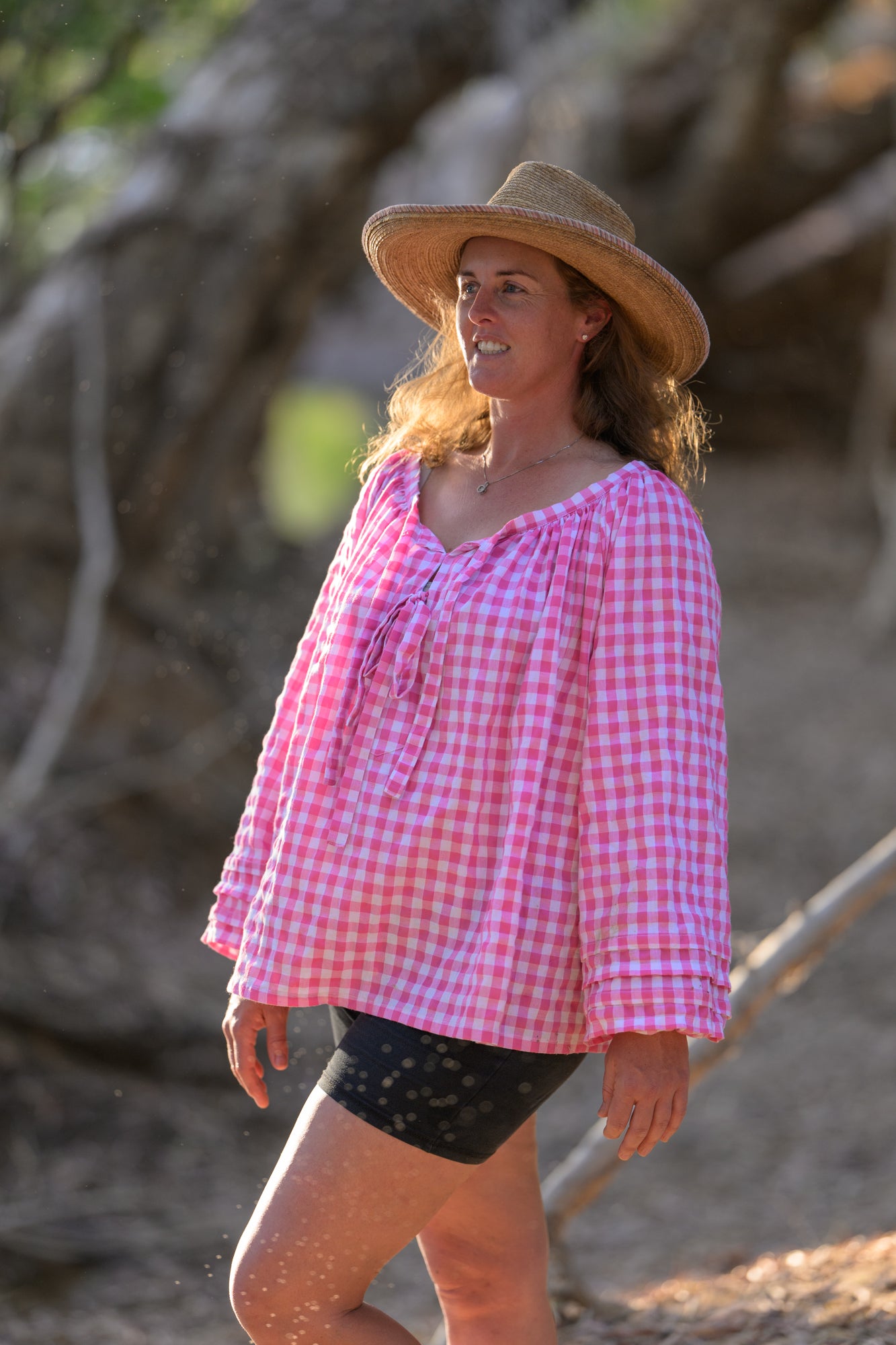 Windmill Smock Top Cotton - Pink Gingham