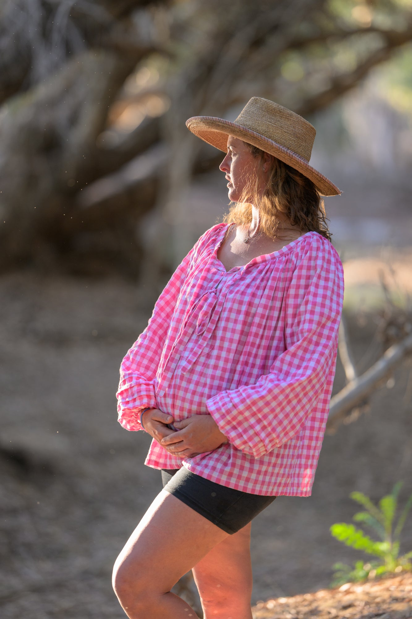 Windmill Smock Top Cotton - Pink Gingham