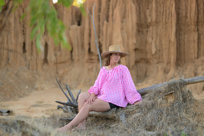Windmill Smock Top Cotton - Pink Gingham