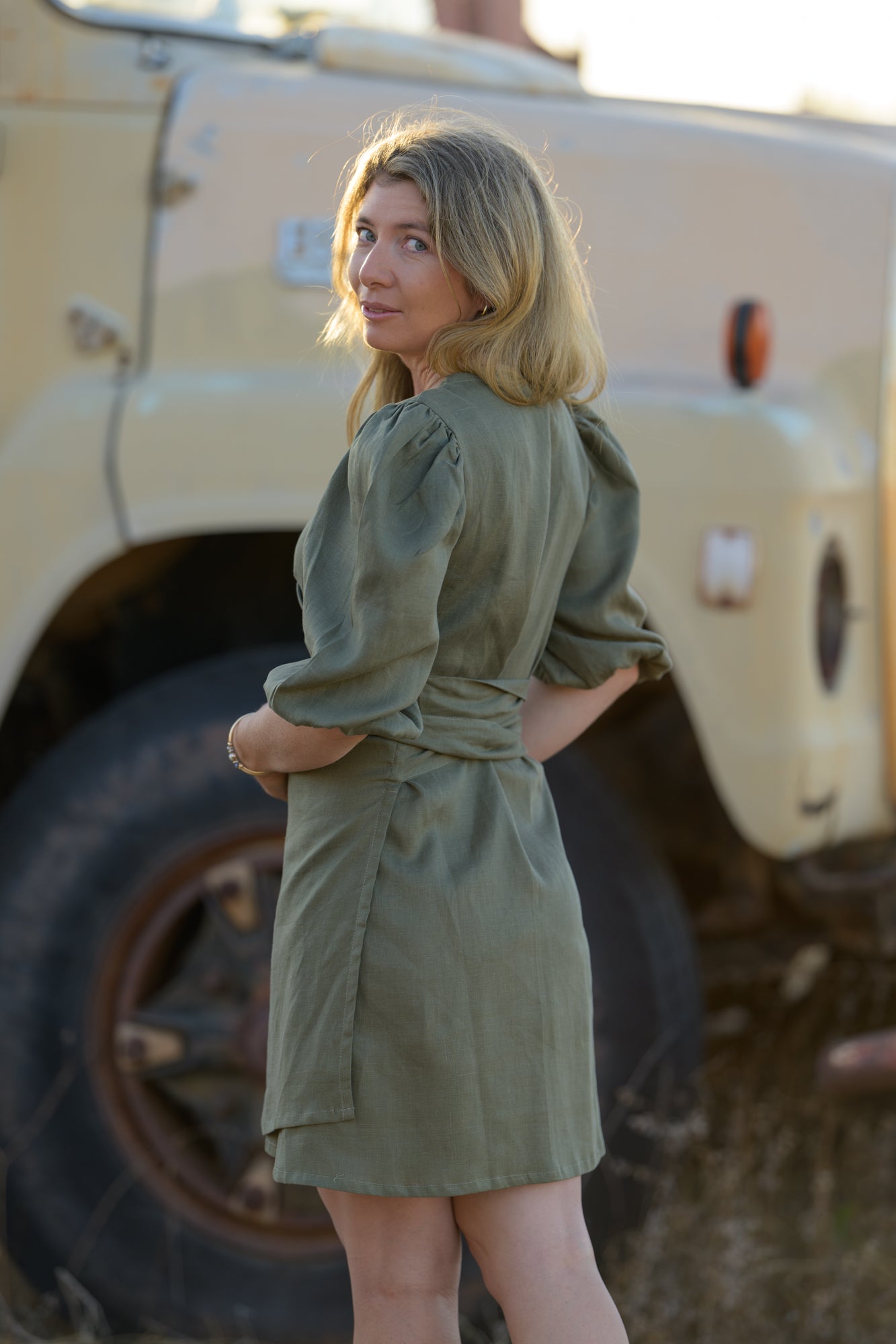 Drovers Dream Premium Linen Dress - Khaki Green