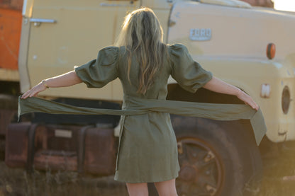 Drovers Dream Premium Linen Dress - Khaki Green
