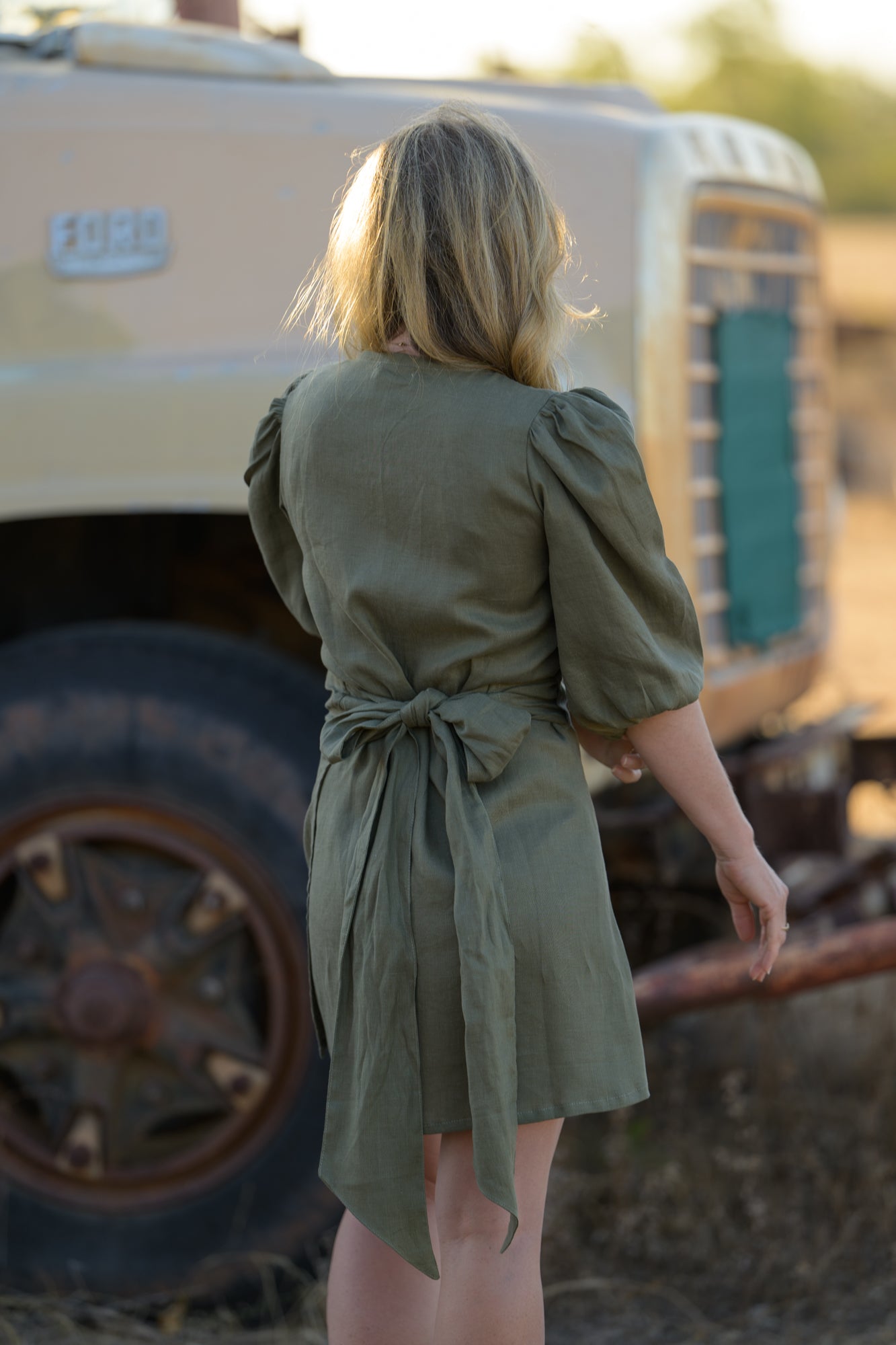 Drovers Dream Premium Linen Dress - Khaki Green