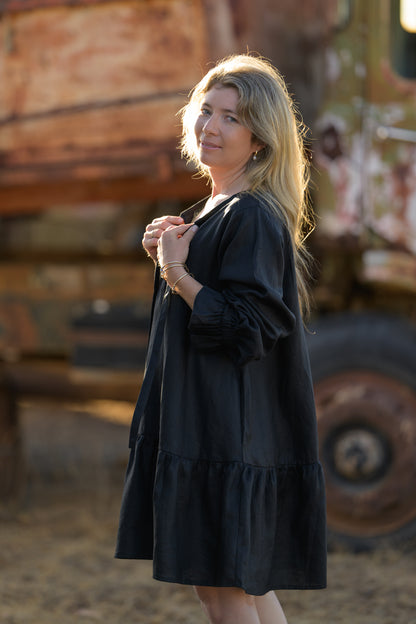Sundowner Premium Linen Dress - Black