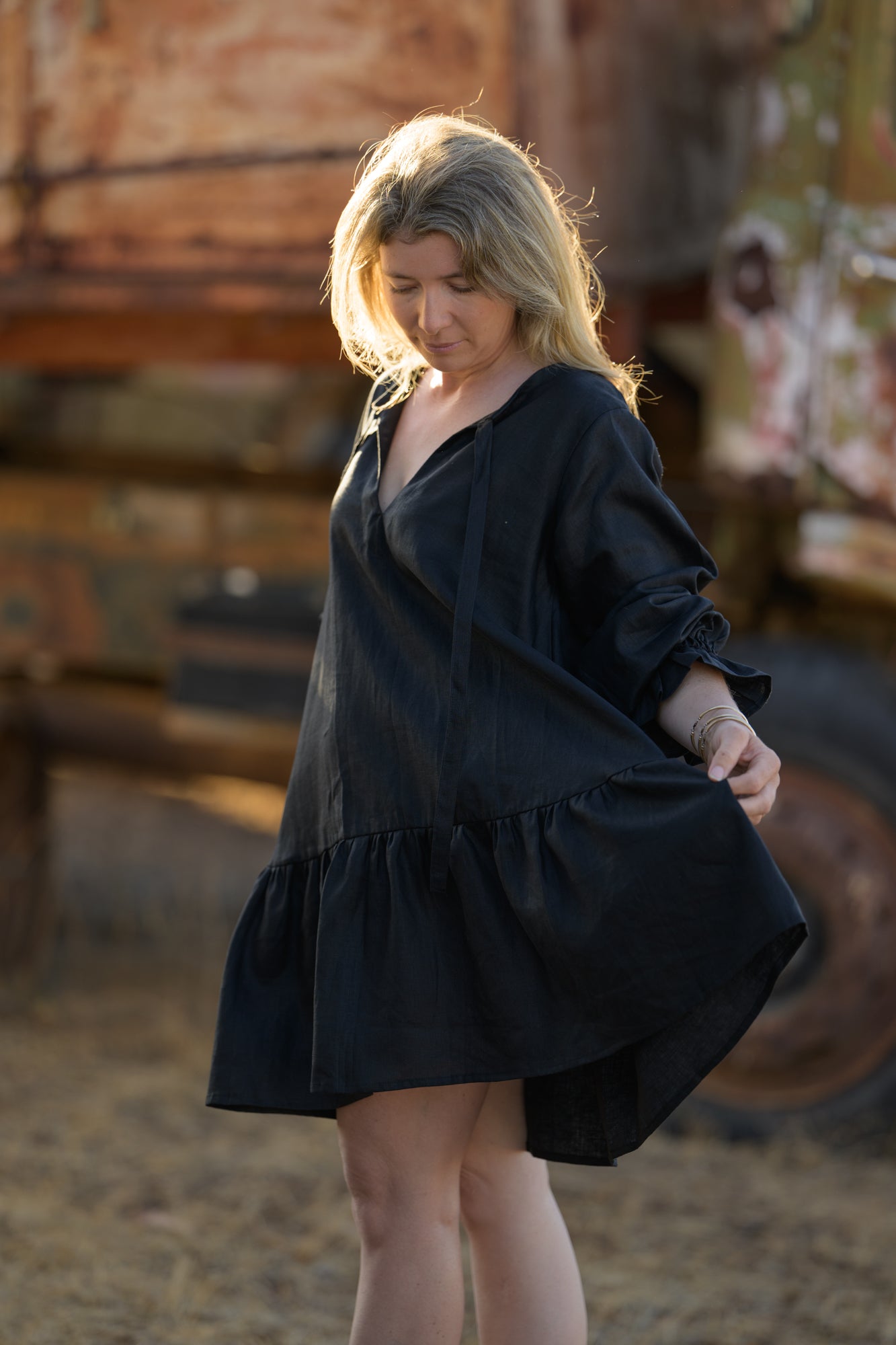 Sundowner Premium Linen Dress - Black