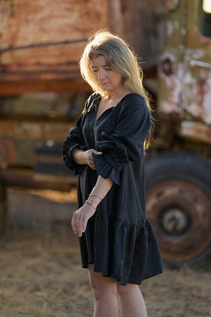 Sundowner Premium Linen Dress - Black