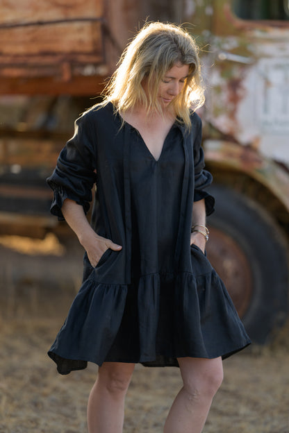 Sundowner Premium Linen Dress - Black