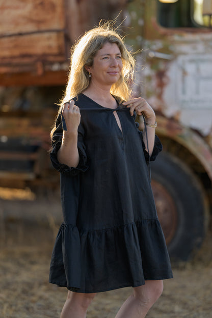Sundowner Premium Linen Dress - Black