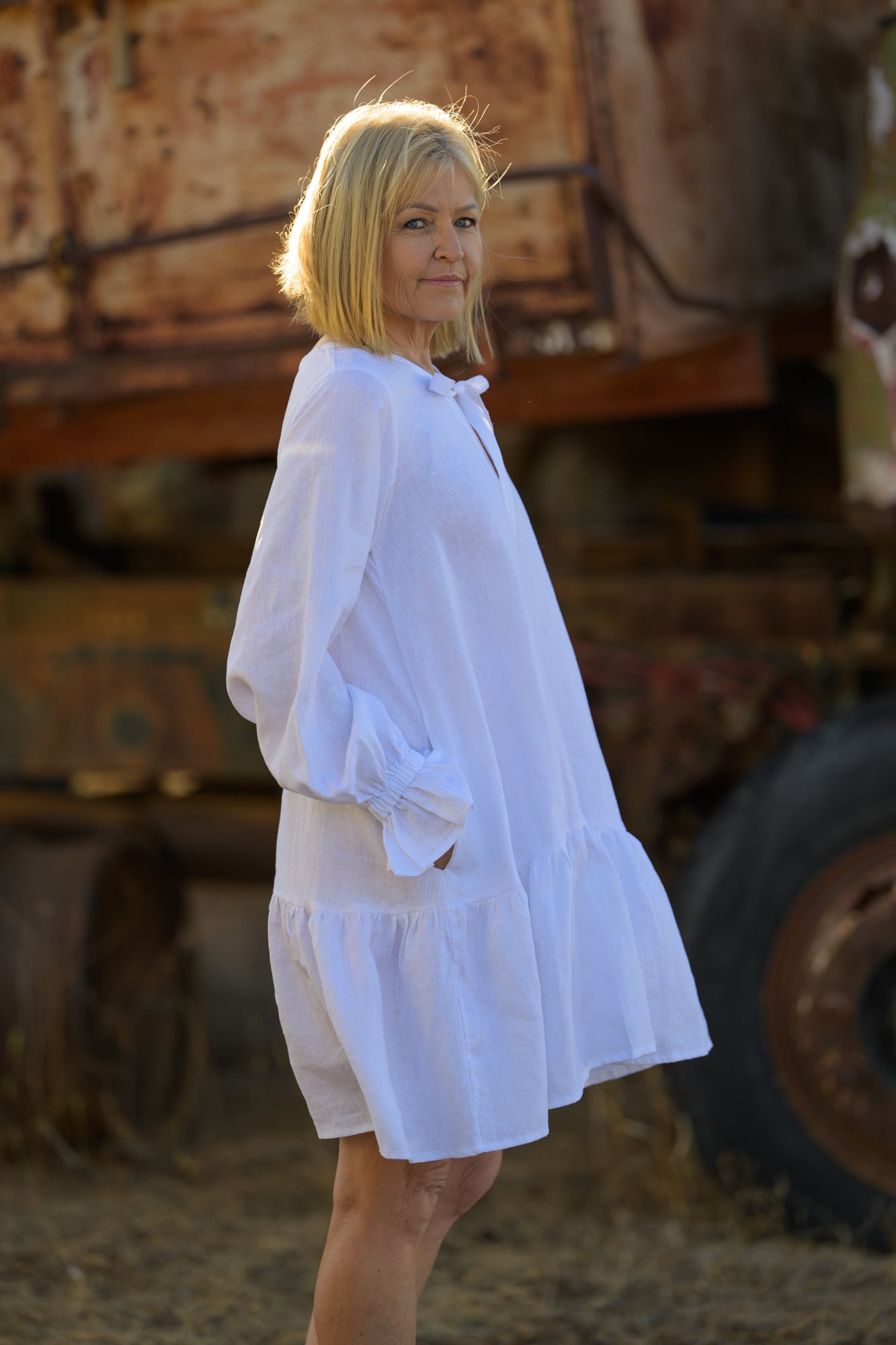 Sundowner Premium Linen Dress - White