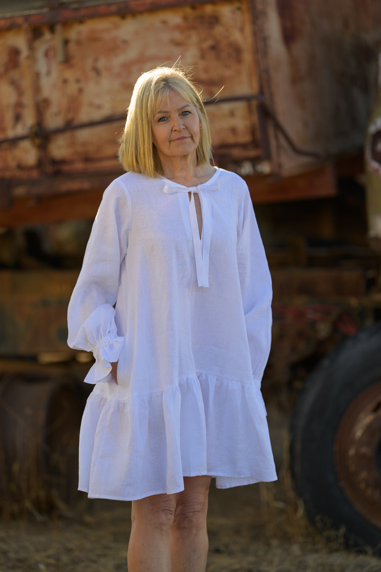 Sundowner Premium Linen Dress - White