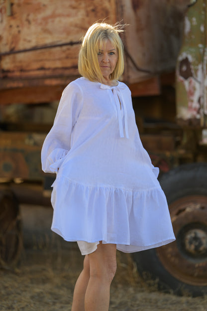 Sundowner Premium Linen Dress - White