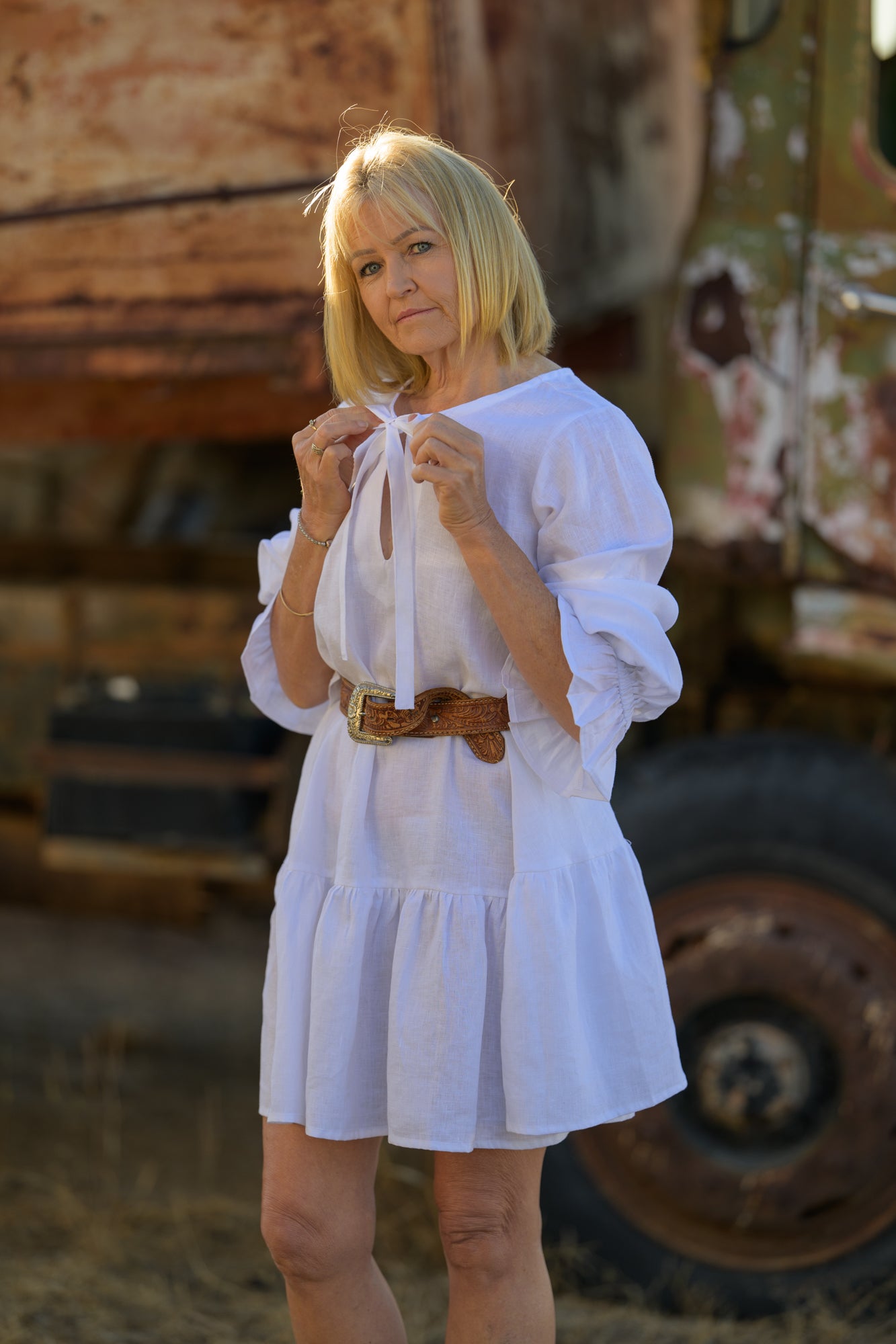 Sundowner Premium Linen Dress - White