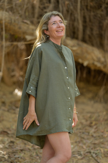 Galah Top Pure Linen - Khaki