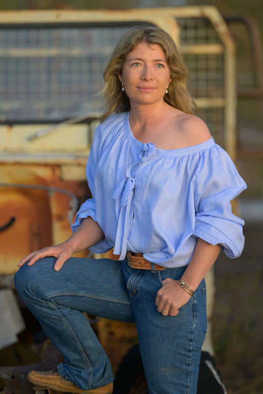 Windmill Smock Top Premium Linen - Sky Blue