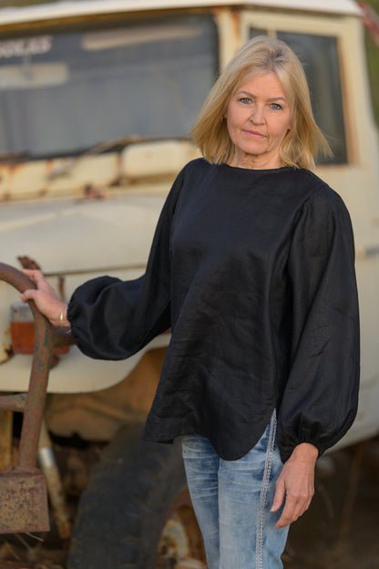 Dancing River Top Pure Linen - Black