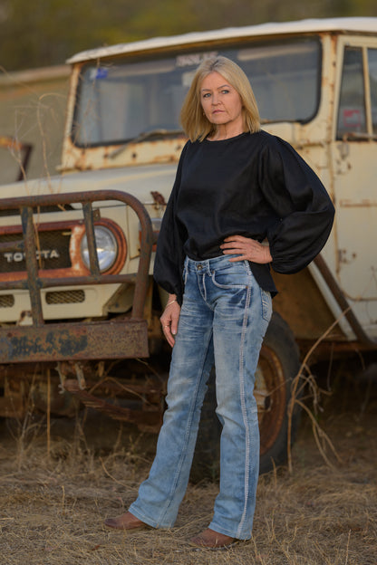 Dancing River Top Pure Linen - Black