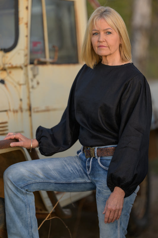Dancing River Top Pure Linen - Black