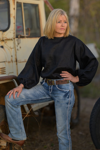 Dancing River Top Pure Linen - Black