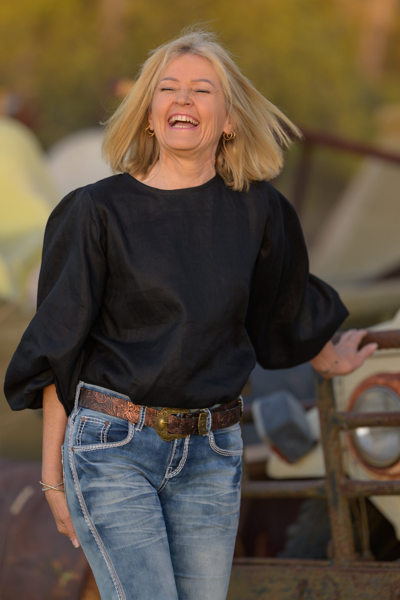 Dancing River Top Pure Linen - Black