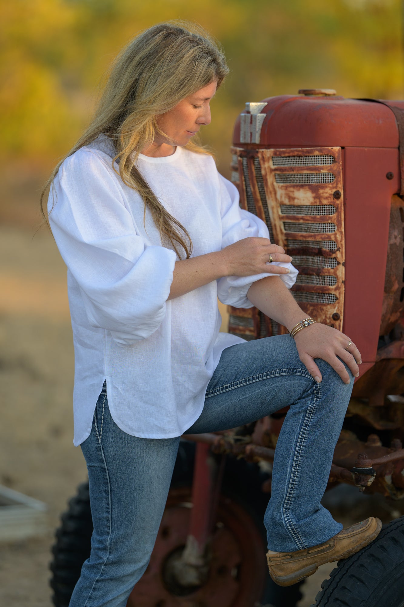 Dancing River Top Pure Linen - White