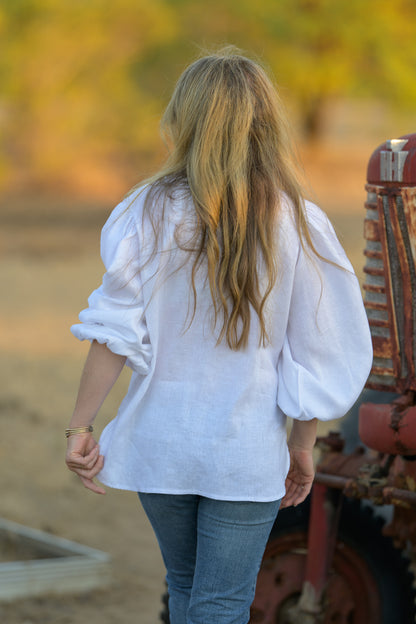 Dancing River Top Pure Linen - White