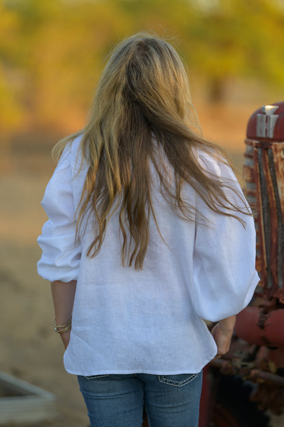 Dancing River Top Pure Linen - White