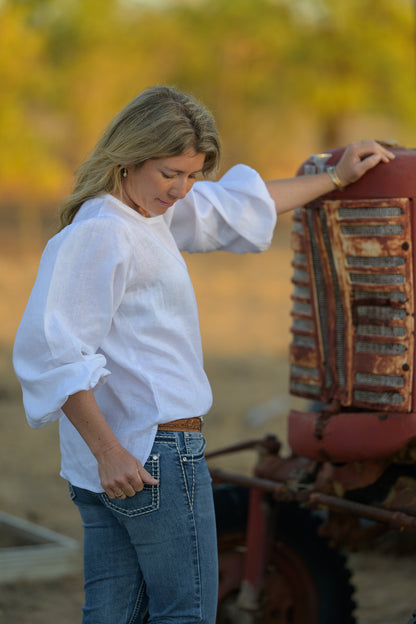 Dancing River Top Pure Linen - White