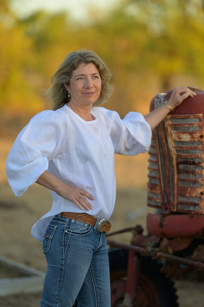 Dancing River Top Pure Linen - White