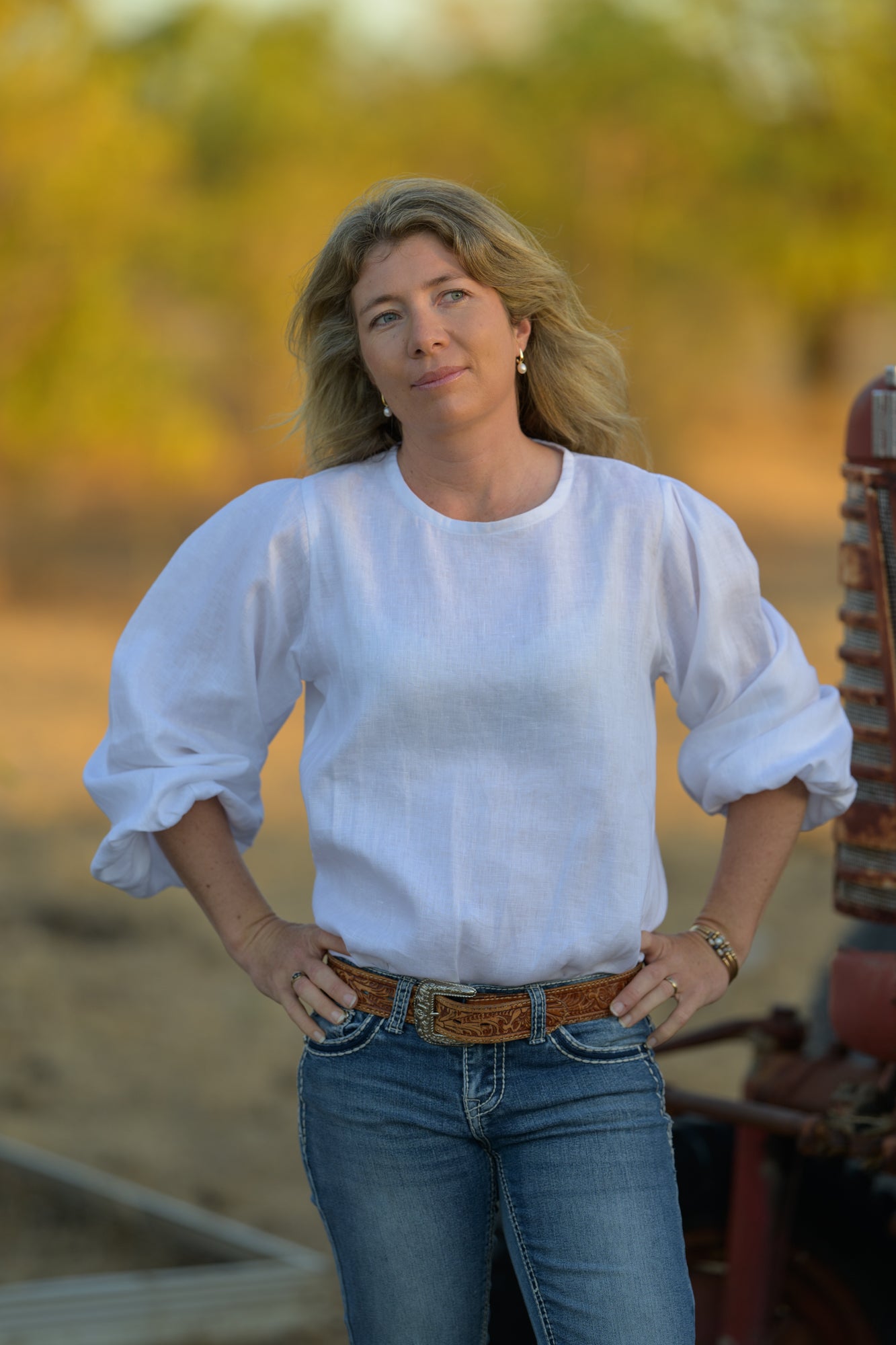 Dancing River Top Pure Linen - White