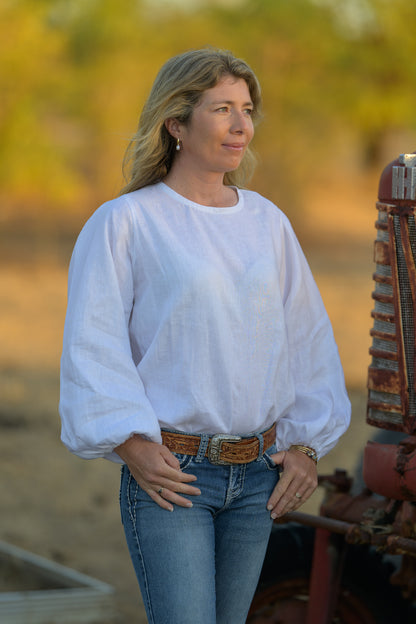 Dancing River Top Pure Linen - White